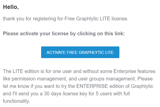 Graphlytic LITE Server activation - confirmation email